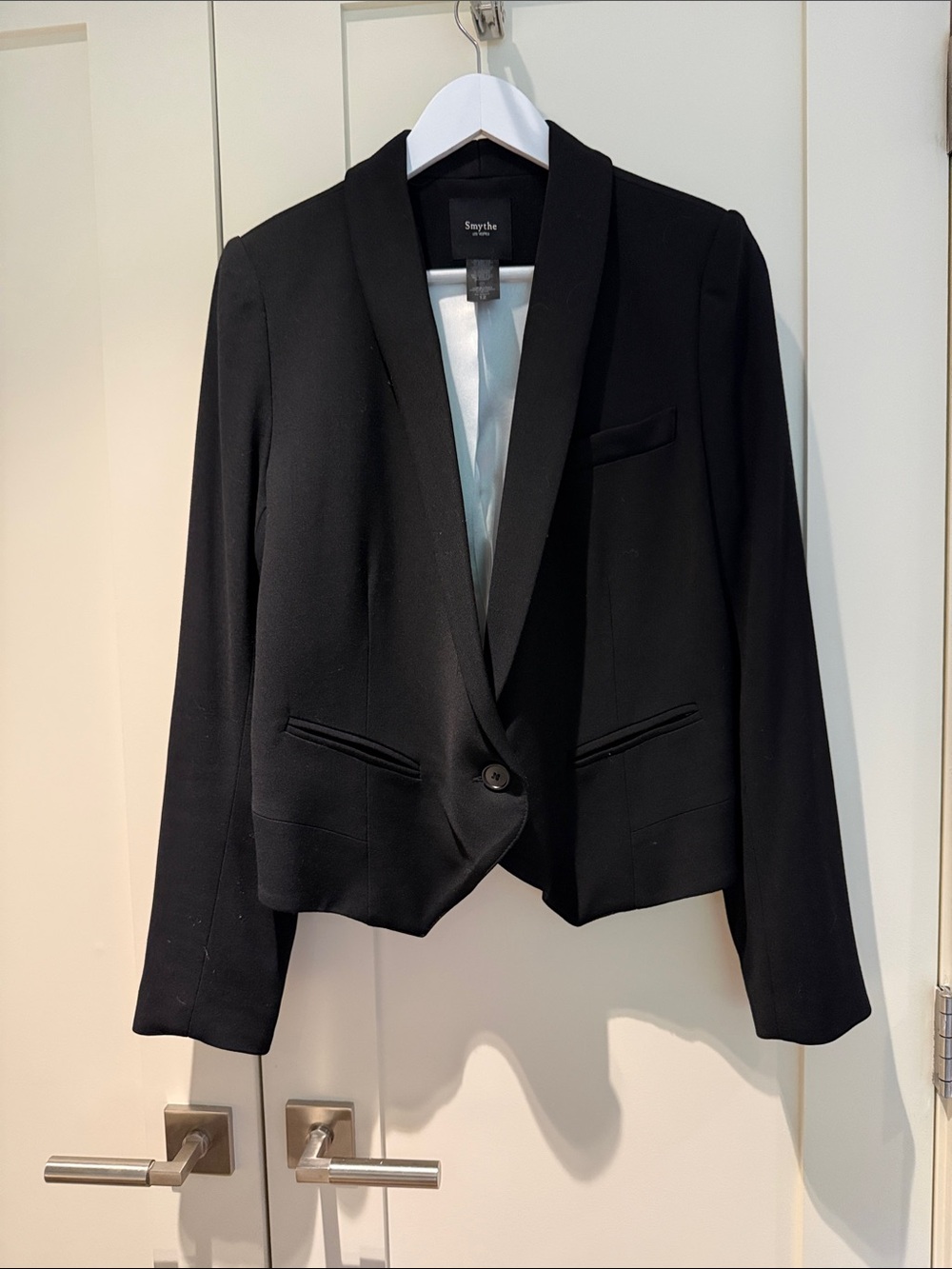 Smythe Black Women's Single-Button Shawl Collar Tuxedo Blazer